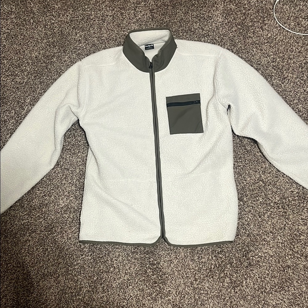 White and Gray Fleece Jacket